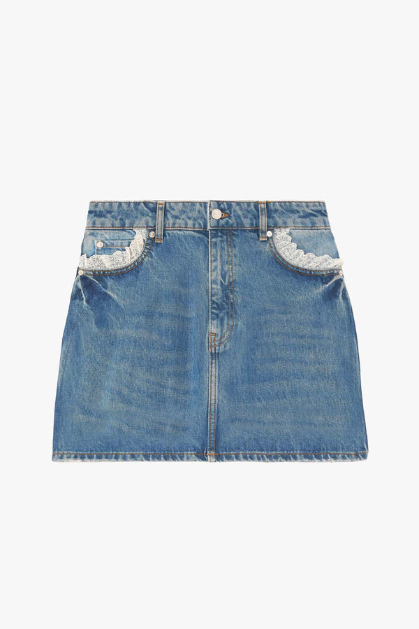 Rigid Denim Lace Mini Skirt