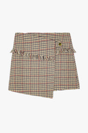 Check Wool Mix Wrap Mini Skirt