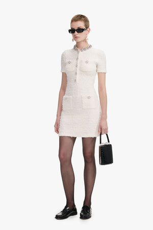 Cream textured knit mini dress