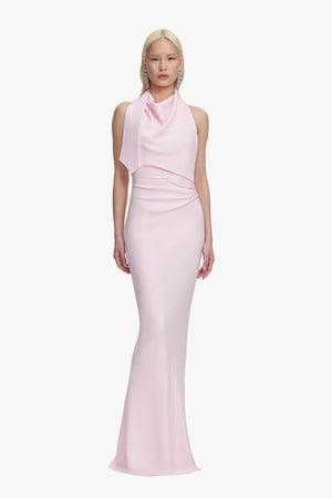Pink Crepe Halter Neck Maxi Dress