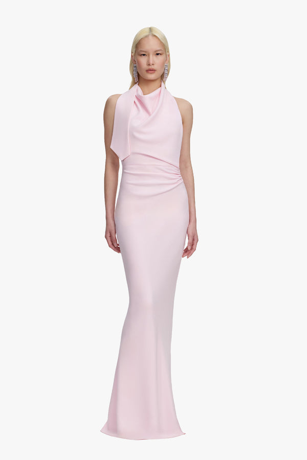 Pink Crepe Halter Neck Maxi Dress