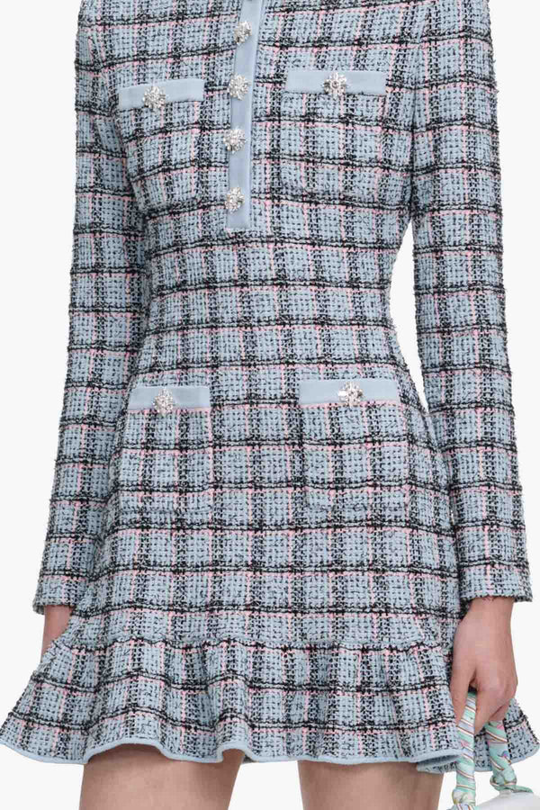 Blue Check Knit Mini Dress