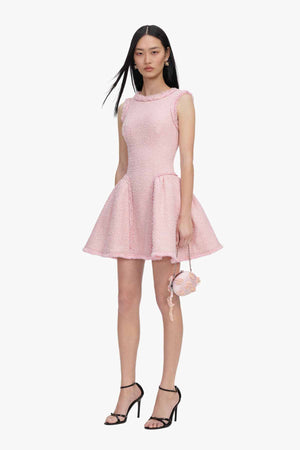 Pink Boucle Sleeveless Mini Dress