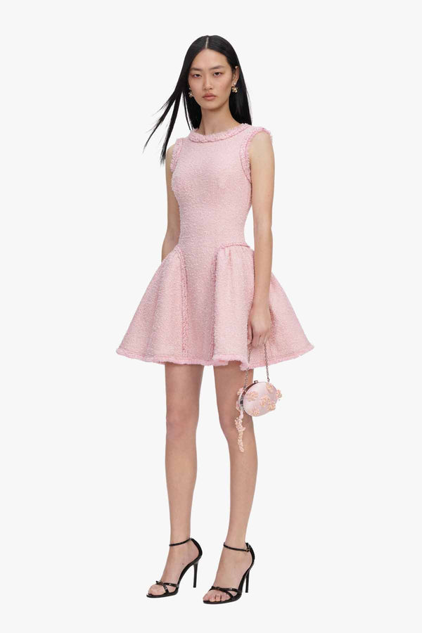 Pink Boucle Sleeveless Mini Dress