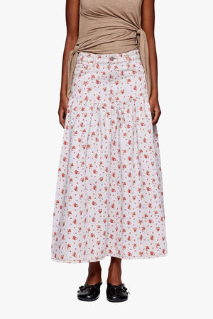 Printed Paint Denim Long Skirt