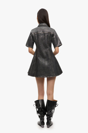 Shimmery Foil Denim Fitted Mini Dress