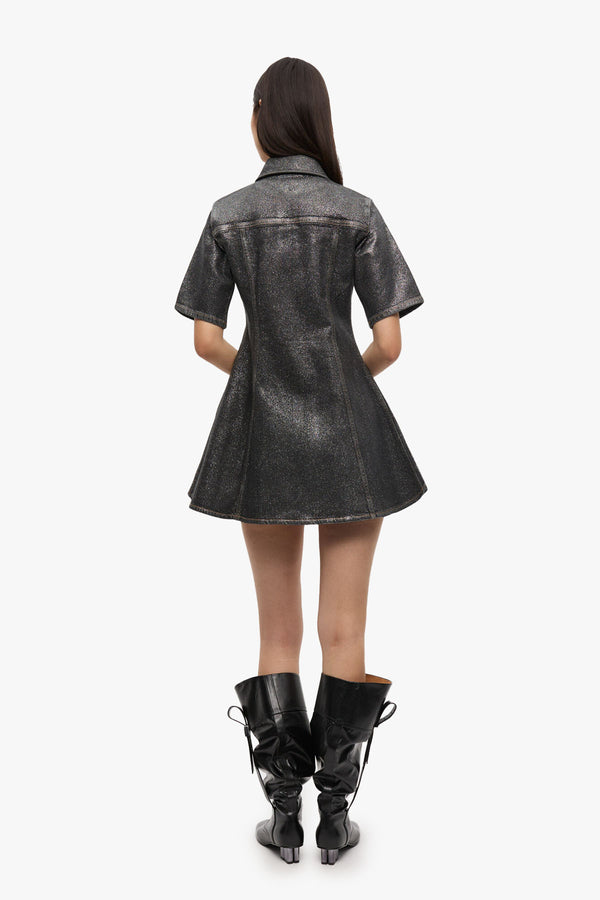 Shimmery Foil Denim Fitted Mini Dress