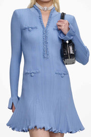 Blue Pearl Trim Knit Mini Dress