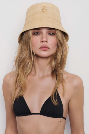 Logo Embellished Straw Bucket Hat