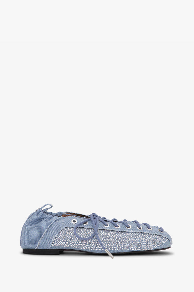 Eyelets Lace Up Ballerina Strass Denim