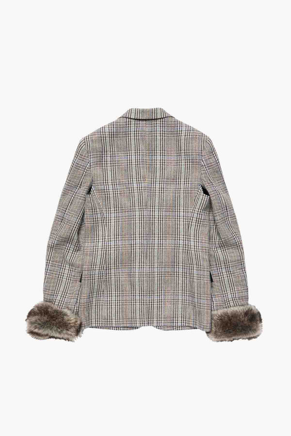 Shearling Cuff Wool Blazer