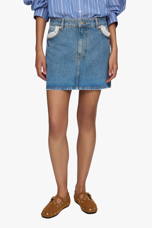 Rigid Denim Lace Mini Skirt