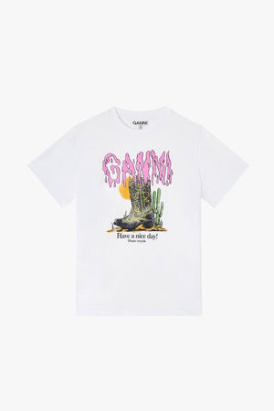 Basic Cotton Jersey T-Shirt Boots Print