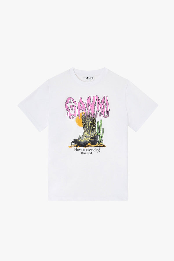 Basic Cotton Jersey T-Shirt Boots Print