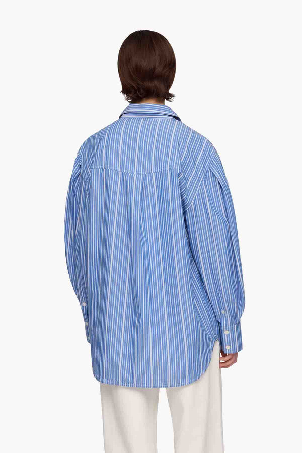 Stripe Cotton Pleated Sleeve Shirt