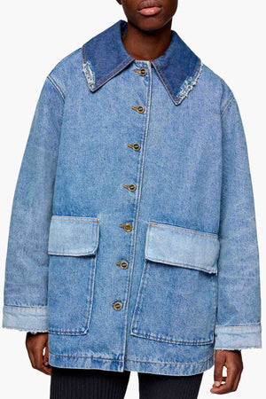 Patchwork Denim Mid Jacket
