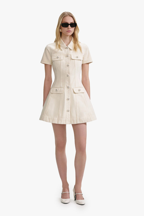 Cream Collared Denim Mini Dress