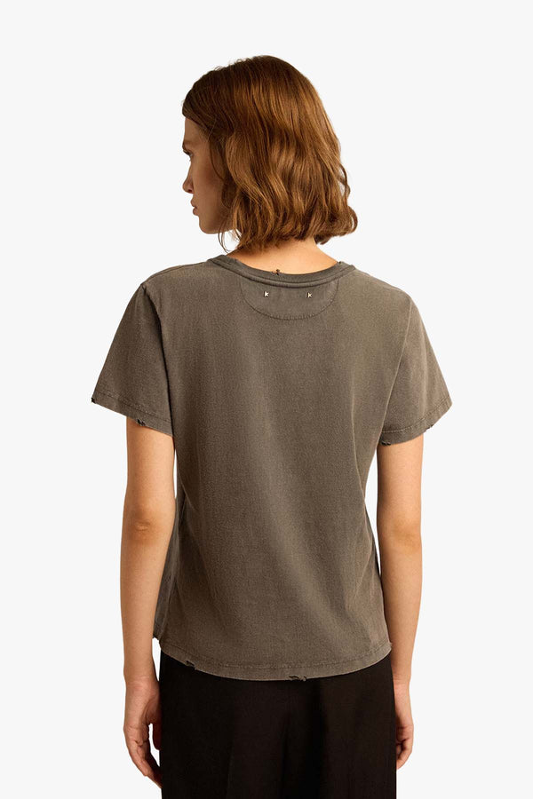 Golden W's Slim T-shirt Distressed Cotton Jersey With Logo