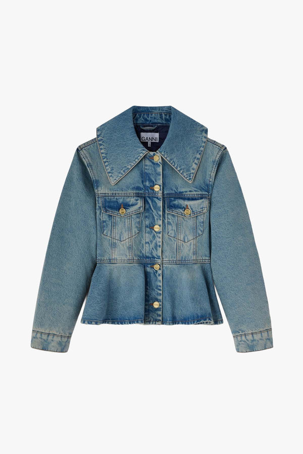 Rigid Denim Padded Peplum Jacket