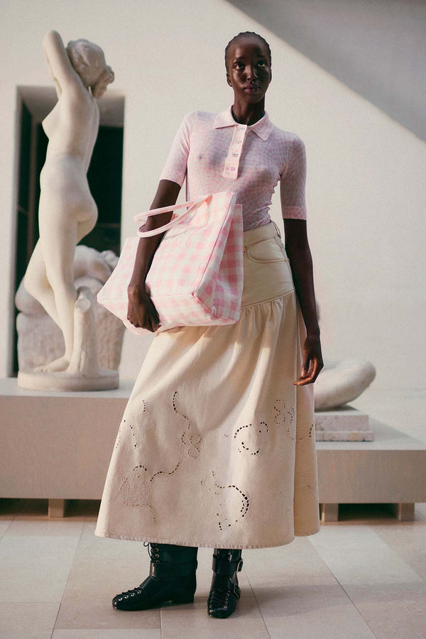 Broderie Anglaise Denim Long Skirt