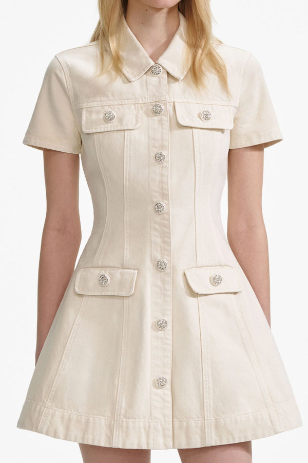 Cream Collared Denim Mini Dress