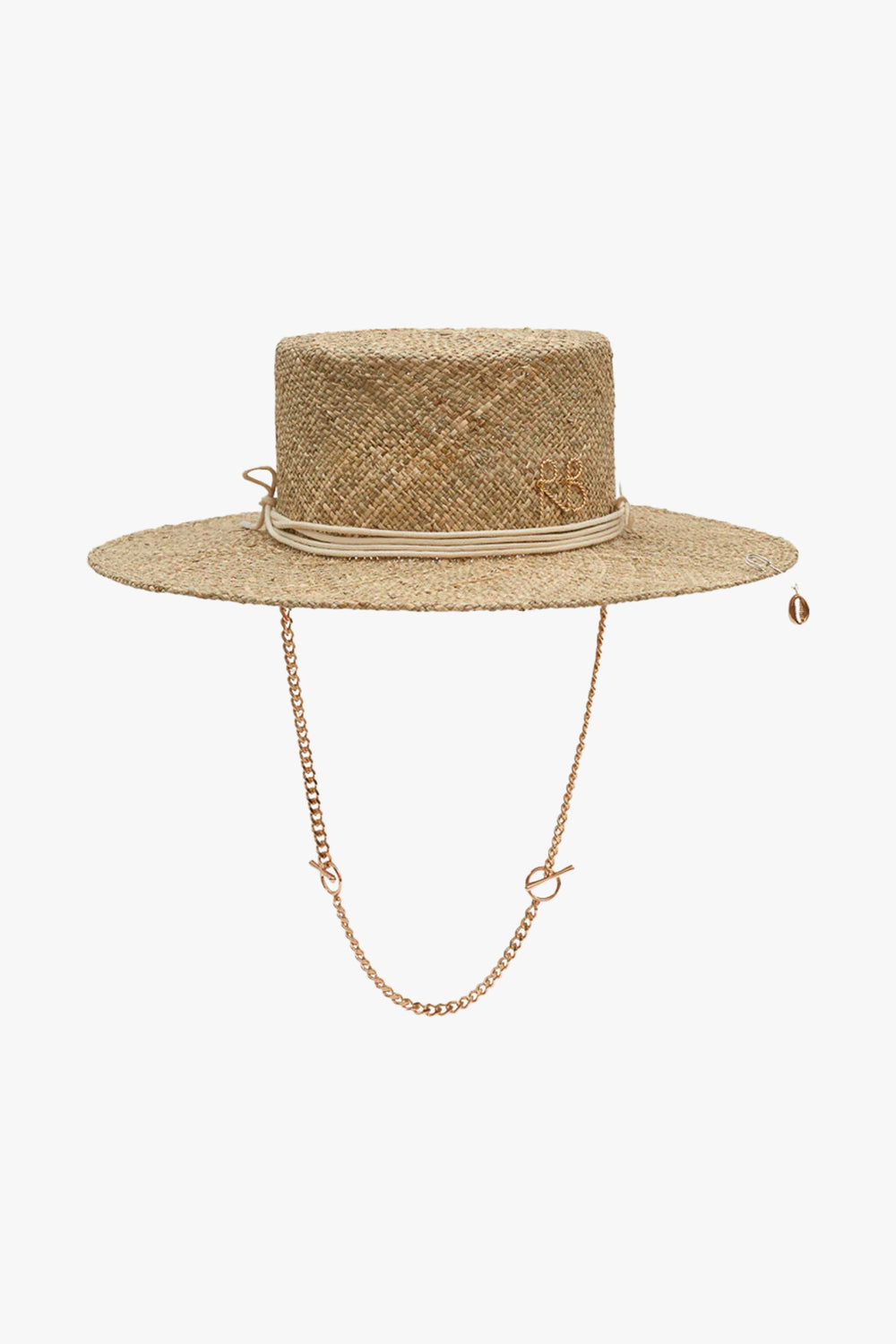 Monogram Embellished Chain Strap Boater Hat