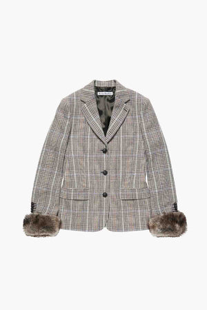 Shearling Cuff Wool Blazer