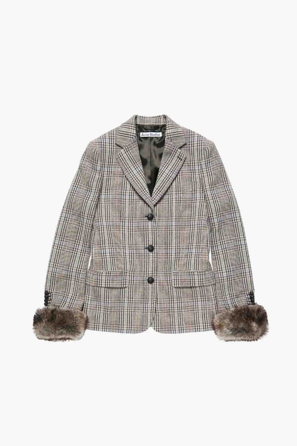 Shearling Cuff Wool Blazer