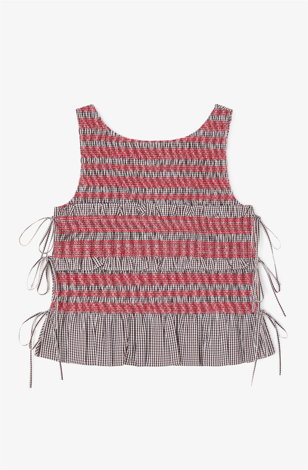 Check Cotton Smocked Tie String Top