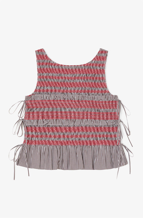 Check Cotton Smocked Tie String Top