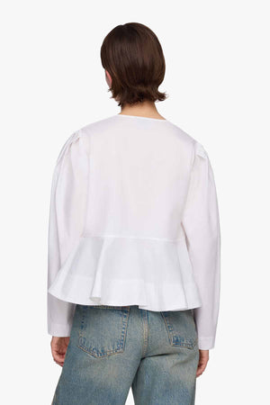 Compact Poplin Long Sleeve Peplum Blouse
