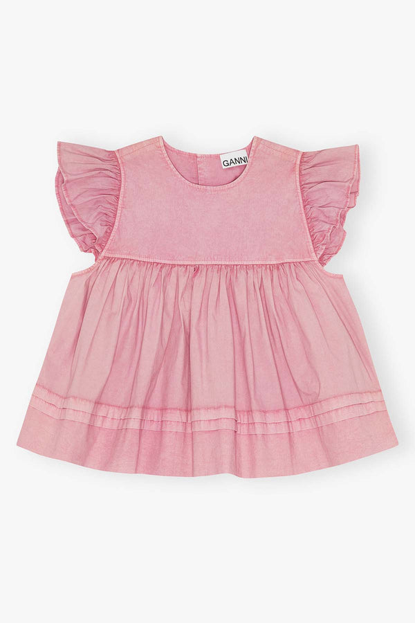 Washed Stretch Cotton Frill Sleeve Top