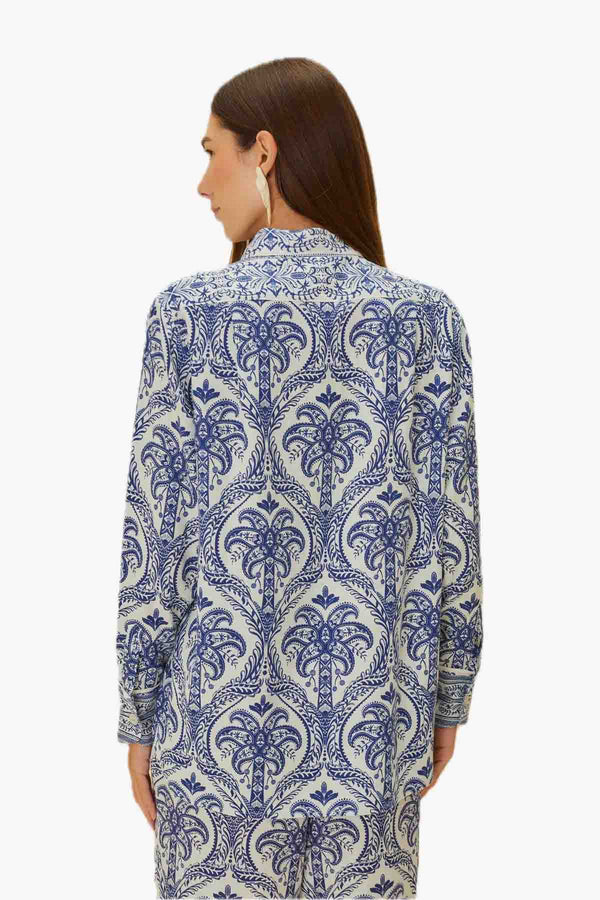 Blue Tropical Cameo Off-White Pajama Shirt