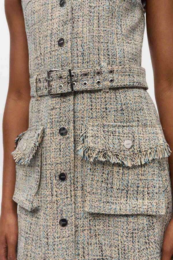 Summer Tweed Belt Mini Dress