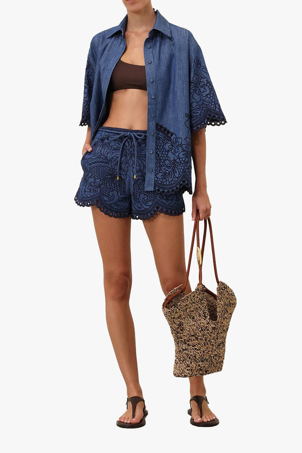 Coco Embroidered Denim Short