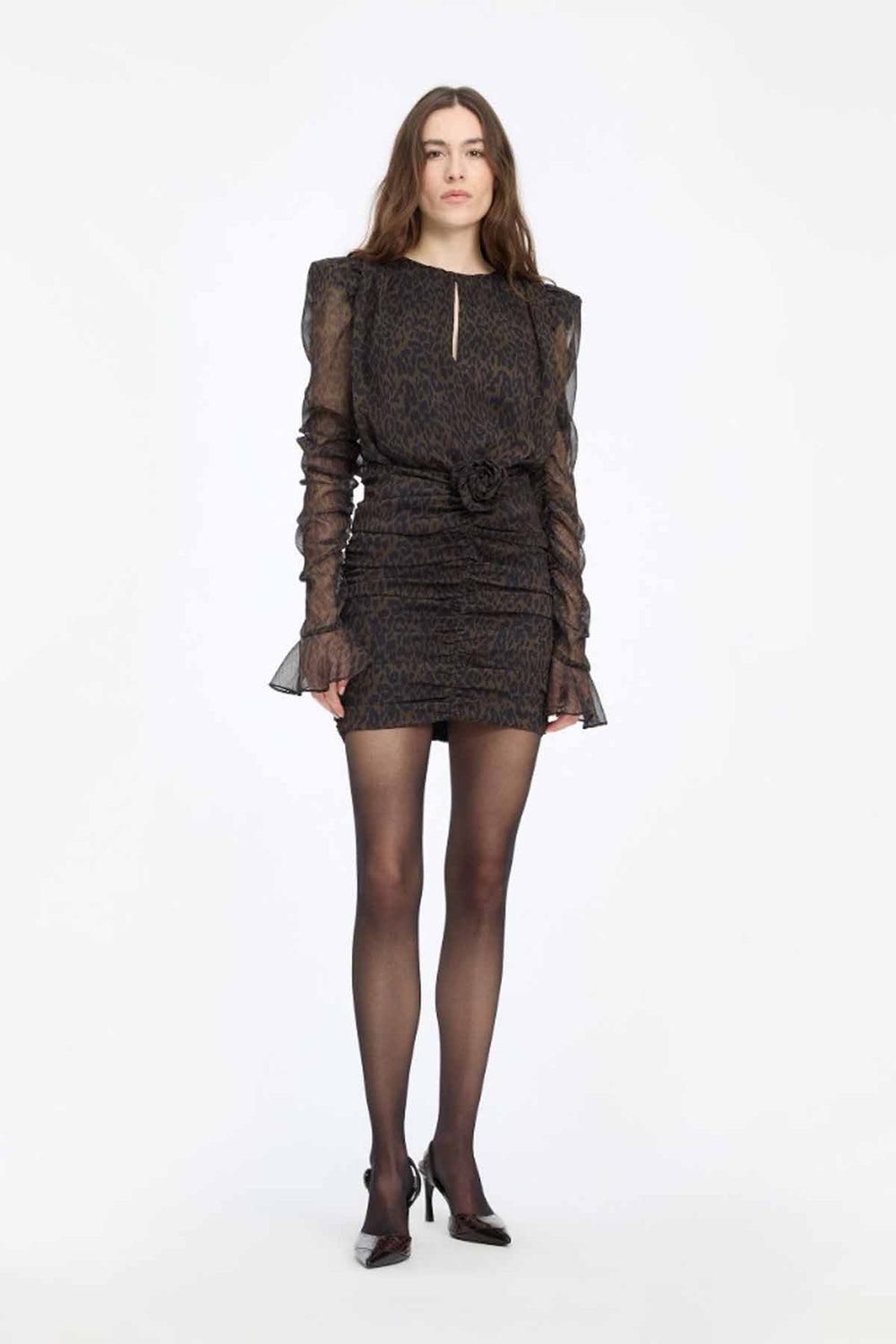 Ruched Flower Mini Dress