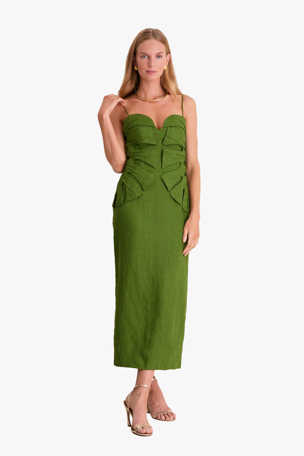 Green Monstera Leaf Sleeveless Maxi Dress