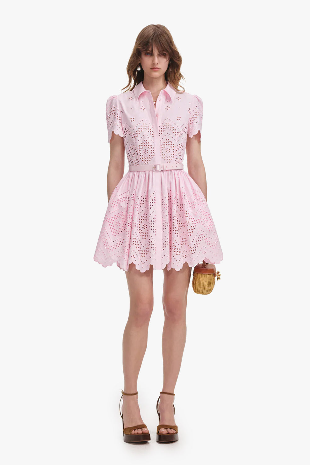 Pink Cotton Broderie Mini Dress