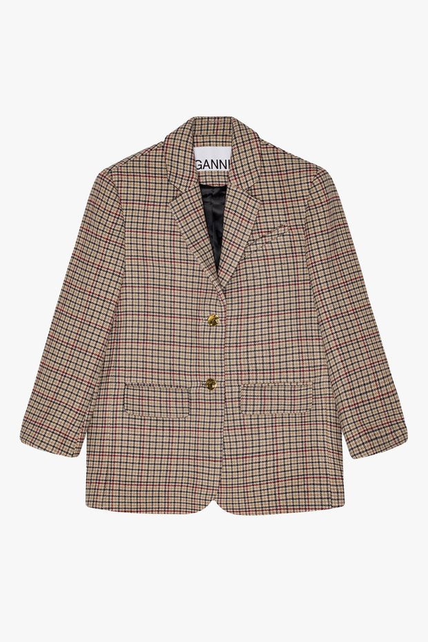 Check Wool Mix Boxy Blazer