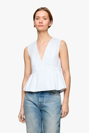 Stretch Cotton V-neck Pocket Blouse