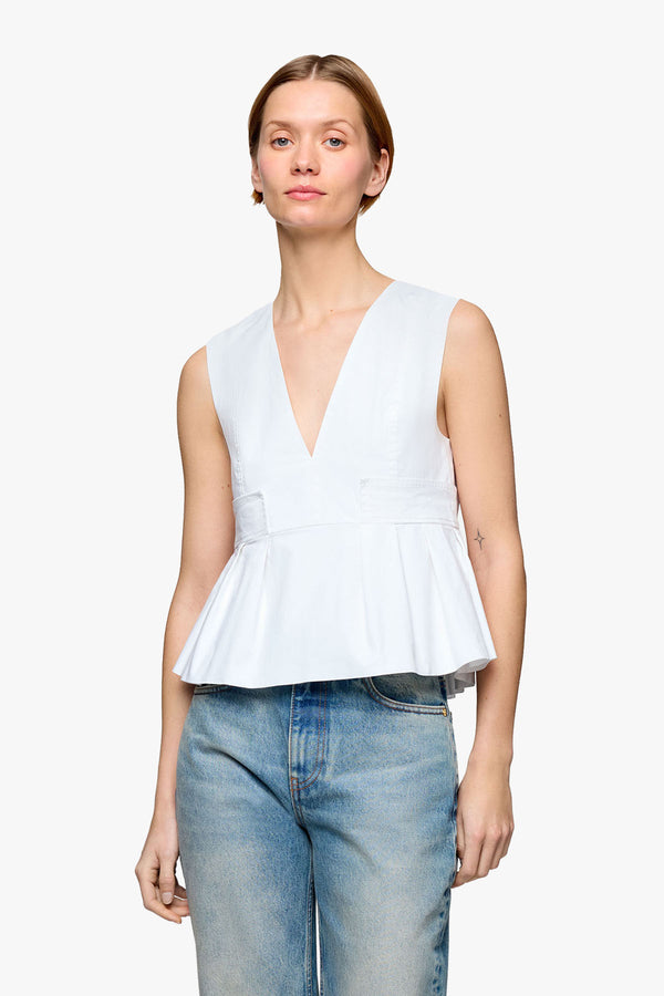 Stretch Cotton V-neck Pocket Blouse