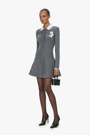 Grey crochet flower collared knit mini dress