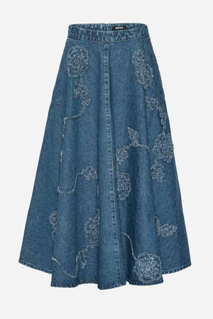 Denim Flower Midi Skirt