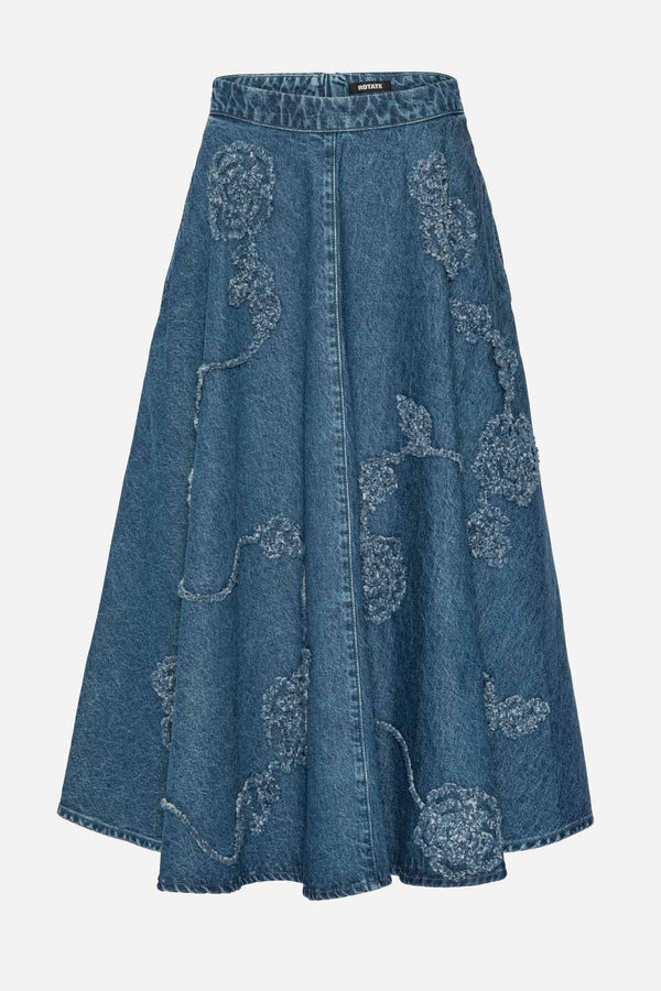 Denim Flower Midi Skirt