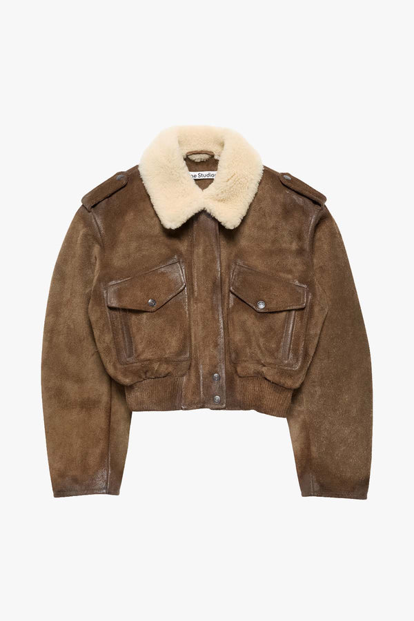Shearling Collar Leather Bomber