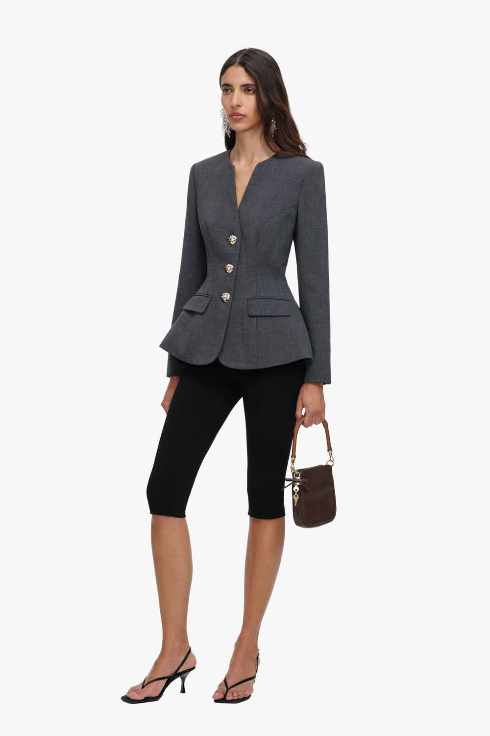 Grey Wool Collarless Jacket