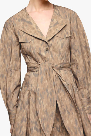 Printed Stretch Cotton Mini Shirt Dress