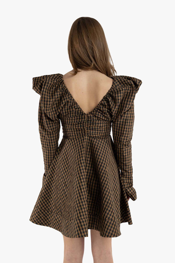 Crinkled Taffeta Check Mini Dress