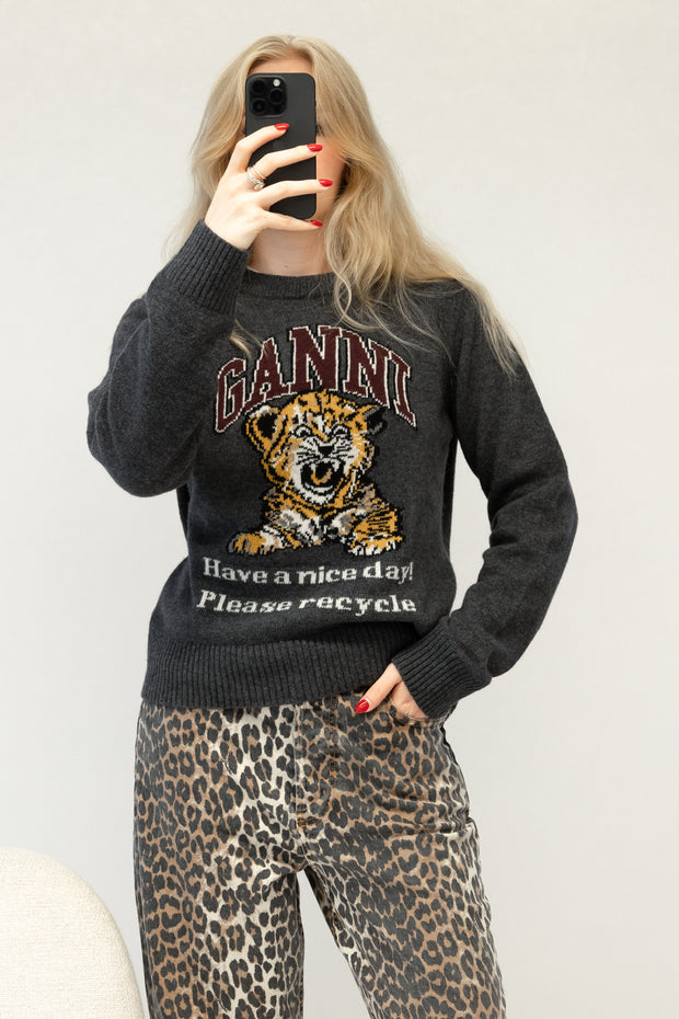 Graphic Wool Mix Tiger Crewneck