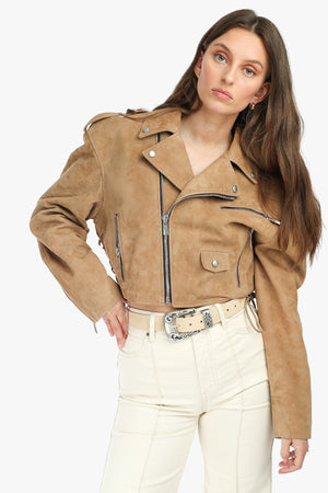 Cropped Suede Leather Biker Jacket 09